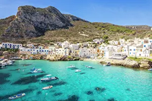 Southern Italy Prints: Fishing village of Levanzo and the small harbour with crystalline sea