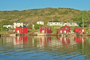 Newfoundland Prints: FIshing village at sunrise. Bonavista Bay. Salvage, Newfoundland & Labrador, Canada