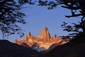Chalten Prints: The Fitz Roy Mountain framed among the surrounding landscape at sunrise