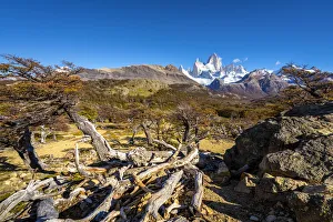 Fitz Roy mountain against sky viewed from trail in autumn, Los Glaciares National Park