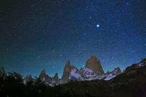 Andes Gallery: Fitz Roy at night with stars from Poincenot campground, Los Glaciares National Park