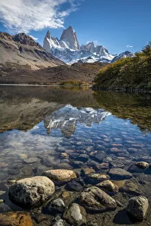 Andes Collection: Fitz Roy reflecting in Laguna Capri in autumn, Los Glaciares National Park, El Chalten