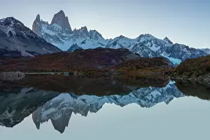 Moutnains Prints: Fitzroy mountain at sunset reflectin in the Laguna Capri lake near El Chalten