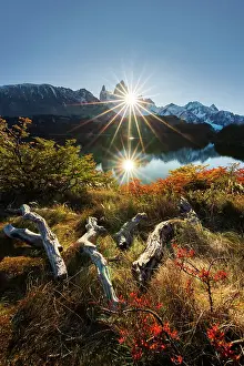 Moutnains Prints: Fitzroy mountain at sunset reflectin in the Laguna Capri lake near El Chalten