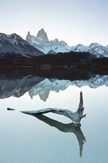 Patagonia Prints: Fitzroy mountain at sunset reflectin in the Laguna Capri lake near El Chalten