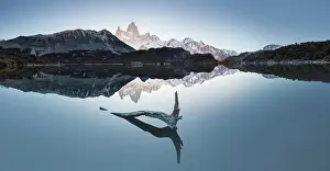 Patagonia Prints: Fitzroy mountain at sunset reflectin in the Laguna Capri lake near El Chalten