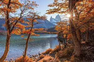 Moutnains Prints: Fitzroy mountain at sunset reflectin in the Laguna Capri lake near El Chalten
