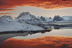 Fjord landscape at Selfjord - Norway, Nordland, Lofoten, Moskenesoya, Selfjorden