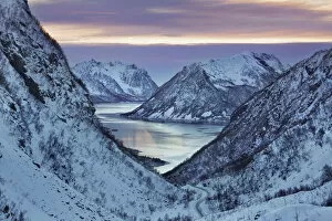 Images Dated 3rd March 2021: Fjord landscape at Sifjord on Senja - Norway, Troms, Senja, Sifjorden, Sifjord