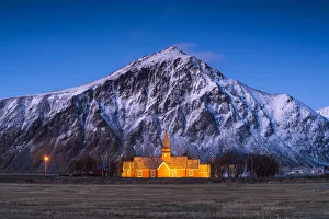 Flakstad Church at Night, Flakstad, Lofoten Islands, Norway