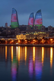 Azerbaijani Prints: Flame Towers at night, Baku, Azerbaijan
