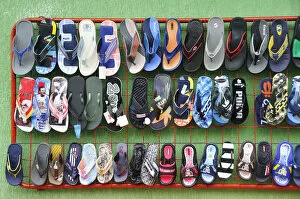 Images Dated 28th June 2012: Flip flops for sale at a Indian market in Silvia, Guambiano Indians, Colombia, South