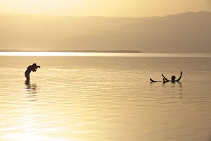 Floating In The Dead Sea (lowest place on Earth), Ein Bokek, Israel, Middle East
