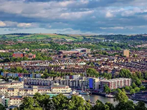 Floating Harbour seen from Cabot Tower in Brandon Hill Park, Bristol, England, United Kingdom