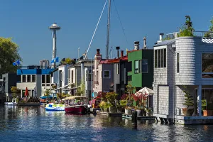 Space Needle Prints: Floating homes on Lake Union, Seattle, Washington, USA