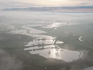 December Prints: Flooded fields on the Somerset Levels on a misty morning