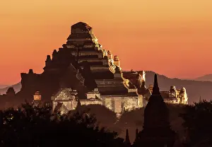 Mandalay Region Prints: Floodlit temple at dusk, Bagan (UNESCO World Heritage Site)