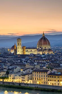 Images Dated 30th August 2019: Florence Cathedral (Duomo di Firenze) and buildings in the old town at dusk, Florence