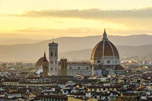 Images Dated 30th August 2019: Florence Cathedral (Duomo di Firenze) and buildings in the old town at sunset, Florence