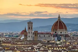 Florence Cathedral (Duomo di Firenze) and buildings in the old town at sunset, Florence