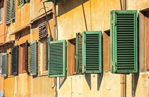 Florence, Tuscany, Italy. Shutters at buildings on the Ponte Vecchio