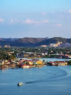 Ferry Prints: Flores Island at sunset, elevated view, Peten Department, Guatemala