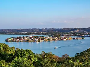 Ferry Prints: Flores Island at sunset, elevated view, Peten Department, Guatemala