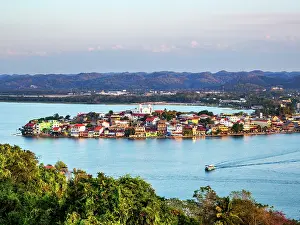 Ferry Prints: Flores Island at sunset, elevated view, Peten Department, Guatemala