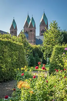 Bad Homburg Prints: Flower bed in the castle park of Bad Homburg with a view to the Church of the Redeemer
