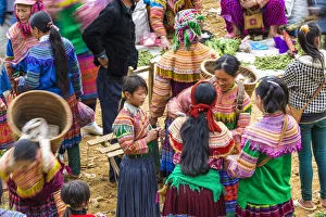 Flower Hmong Prints: Flower Hmong tribes people at market, nr Bac Ha, nr Sapa, Vietnam