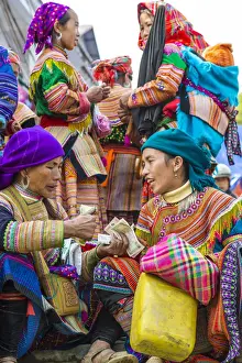 Tribes Prints: Flower Hmong tribes people at market, Bac Ha, Vietnam