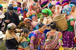 Images Dated 22nd July 2014: Flower Hmong tribes people at market, nr Bac Ha, nr Sapa, Vietnam
