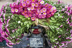 Mandalay Collection: Flowers on back of motorcycle, market, Mandalay, Myanmar (Burma)