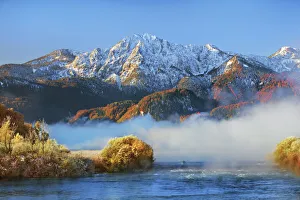 Images Dated 2nd March 2021: Fog impression at Kochelsee with Herzogstand - Germany, Bavaria, Upper Bavaria