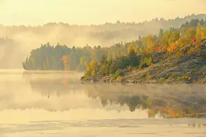 Central Canada Prints: Fog on Simon Lake in autumn. Simon Lake Park Conservation Area. Naughton, Ontario, Canada