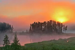 Fog at sunrise on Isabel Lake Kenora, Ontario, Canada