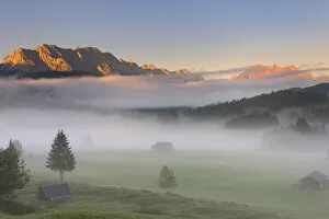 Images Dated 10th March 2021: Foggy morning against Karwendel Range and Zugspitz-Massif, Upper Bavaria