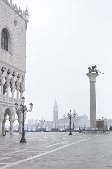Venezia Collection: Foggy morning in Piazza San Marco with the San Giorgio Church appearing in the background