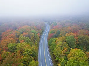 Roads Prints: Foggy road in autumn, Dixville Notch, New Hampshire, USA