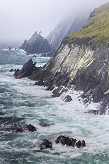 Coumeenoole Prints: Foggy view of the Coumeenoole beach (Slea Head). Dingle peninsula, County Kerry