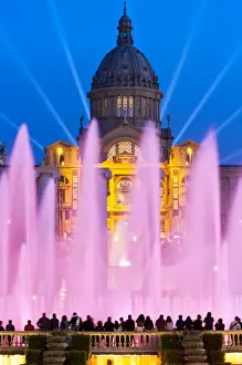 Light Prints: Font Magica or Magic Fountain with Palau Nacional in the background, Barcelona, Catalonia