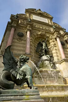 Fontaine, Place St. Michel, Latin Quarter, Paris, France
