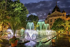 Slovakian Prints: Fontana canterina (Singing fountain) and National Theatre Kosice (Narodne Divadlo Kosice)