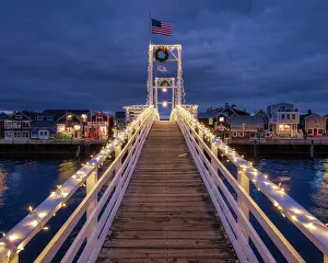 Christmas Lights Prints: Foodbridge with holiday lights at Perkins Cove, Ogunquit, Maine