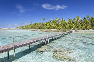 French Polynesian Prints: Footbridge across lagoon, Tetamanu, Fakarava, Tuamotu Islands, French Polynesia