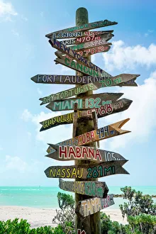 Sign Post Prints: Fort Zachary Beach, Wooden Markers, Key West, South Florida, Florida, USA