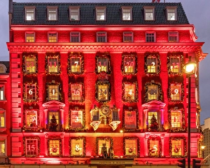 Clock Prints: Fortnum and Mason illuminated at Christmas, Piccadilly, London, England, UK