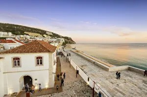 Belvedere Prints: The fortress of the coastal fishing village of Sesimbra and the beach. Portugal