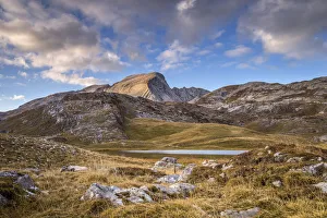 Belluno District Prints: Fosses Lake with mount Croda del Beco, Cortina d Ampezzo, Belluno district, Veneto