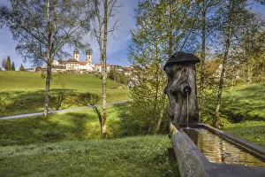 Back Forest Prints: Fountain at the Herrenmattenweiher in St. Margen, Black Forest, Baden-Wurttemberg, Germany